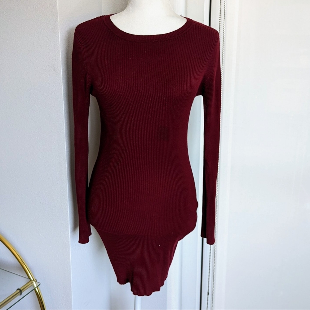 Red ribbed sweater dress